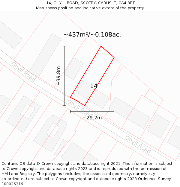 14, GHYLL ROAD, SCOTBY, CARLISLE, CA4 8BT: Plot and title map