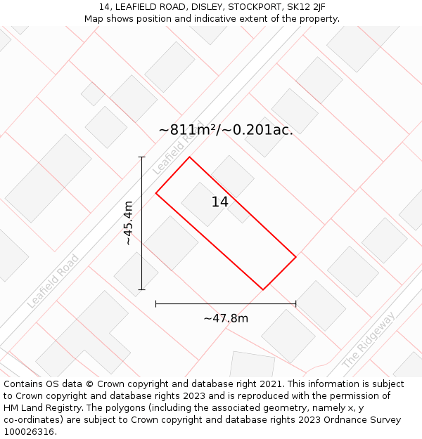 14, LEAFIELD ROAD, DISLEY, STOCKPORT, SK12 2JF: Plot and title map