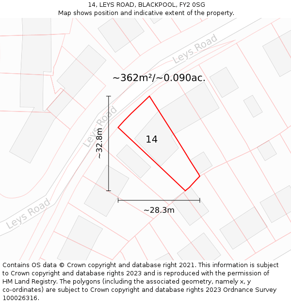 14, LEYS ROAD, BLACKPOOL, FY2 0SG: Plot and title map