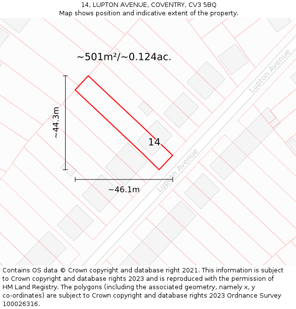14, LUPTON AVENUE, COVENTRY, CV3 5BQ: Plot and title map