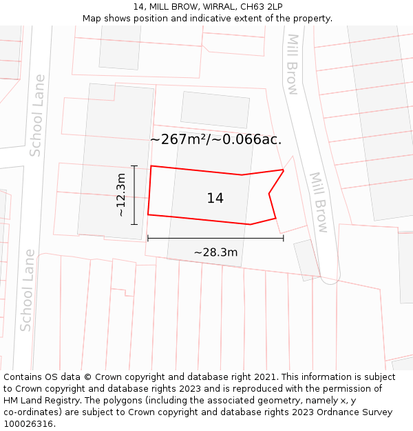 14, MILL BROW, WIRRAL, CH63 2LP: Plot and title map