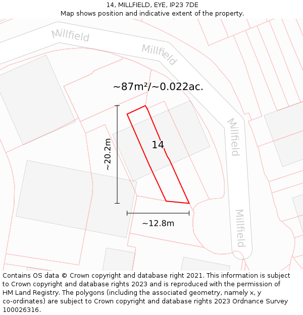 14, MILLFIELD, EYE, IP23 7DE: Plot and title map