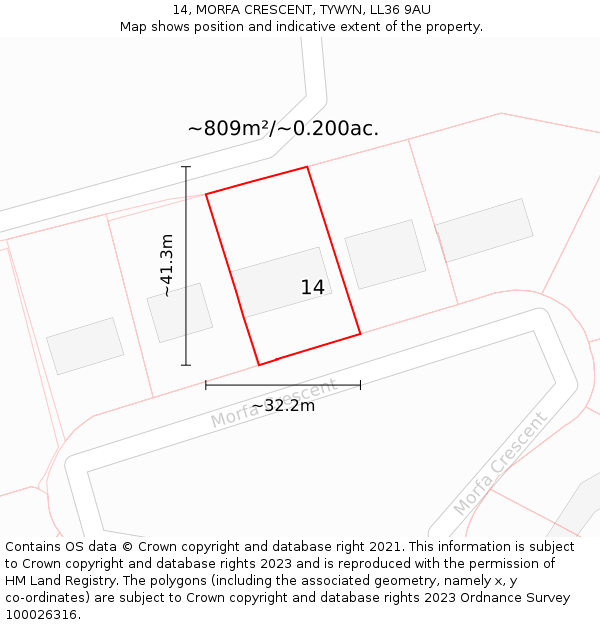 14, MORFA CRESCENT, TYWYN, LL36 9AU: Plot and title map