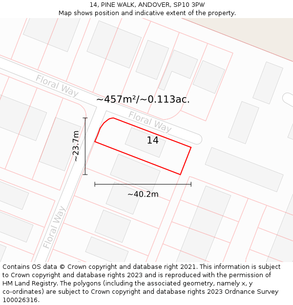 14, PINE WALK, ANDOVER, SP10 3PW: Plot and title map