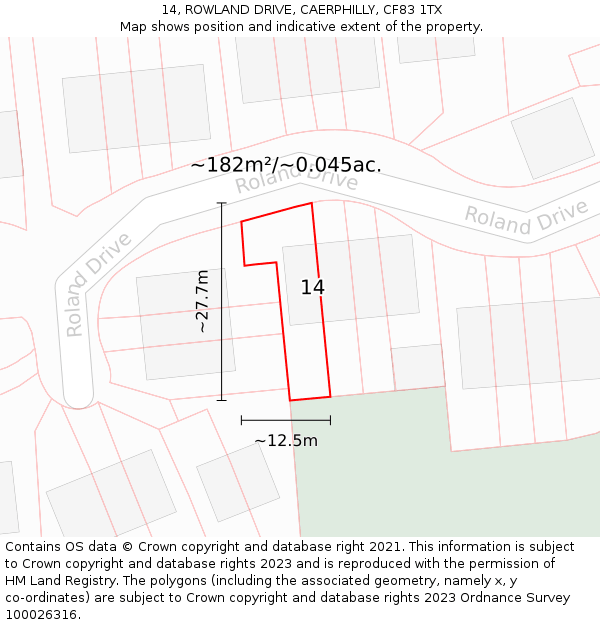14, ROWLAND DRIVE, CAERPHILLY, CF83 1TX: Plot and title map