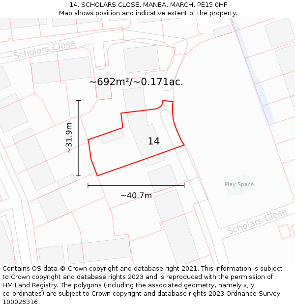 14, SCHOLARS CLOSE, MANEA, MARCH, PE15 0HF: Plot and title map