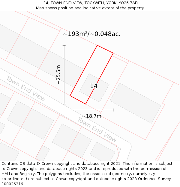 14, TOWN END VIEW, TOCKWITH, YORK, YO26 7AB: Plot and title map