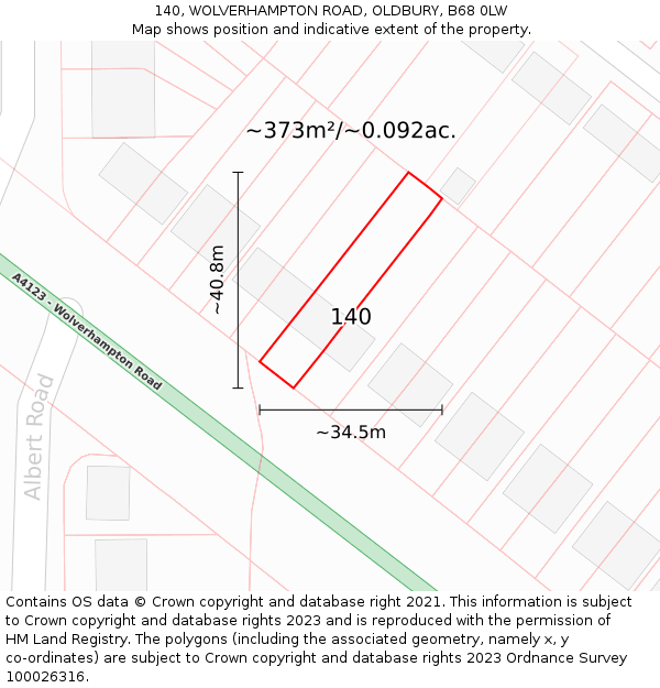140, WOLVERHAMPTON ROAD, OLDBURY, B68 0LW: Plot and title map