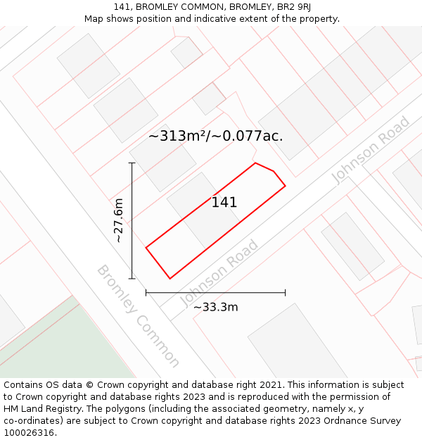141, BROMLEY COMMON, BROMLEY, BR2 9RJ: Plot and title map