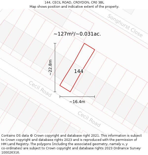 144, CECIL ROAD, CROYDON, CR0 3BL: Plot and title map