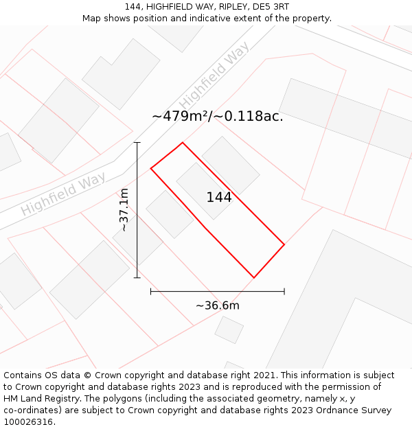144, HIGHFIELD WAY, RIPLEY, DE5 3RT: Plot and title map