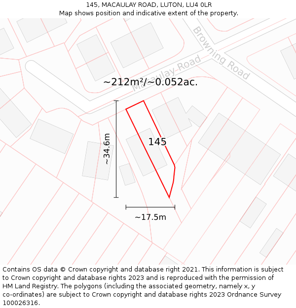 145, MACAULAY ROAD, LUTON, LU4 0LR: Plot and title map