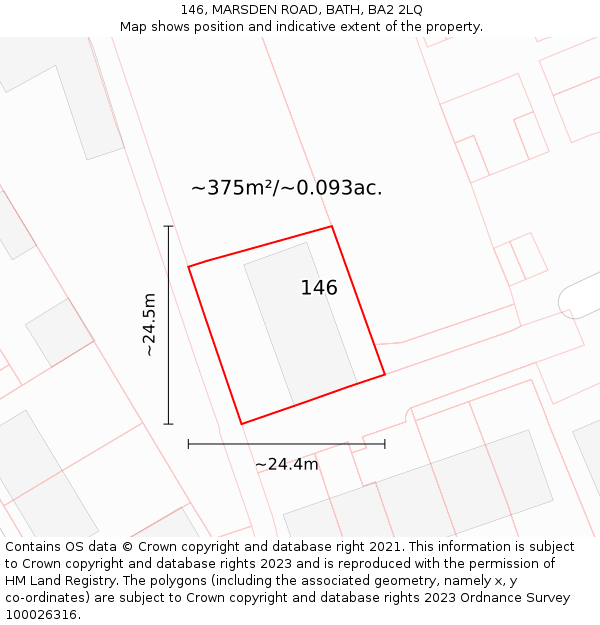 146, MARSDEN ROAD, BATH, BA2 2LQ: Plot and title map