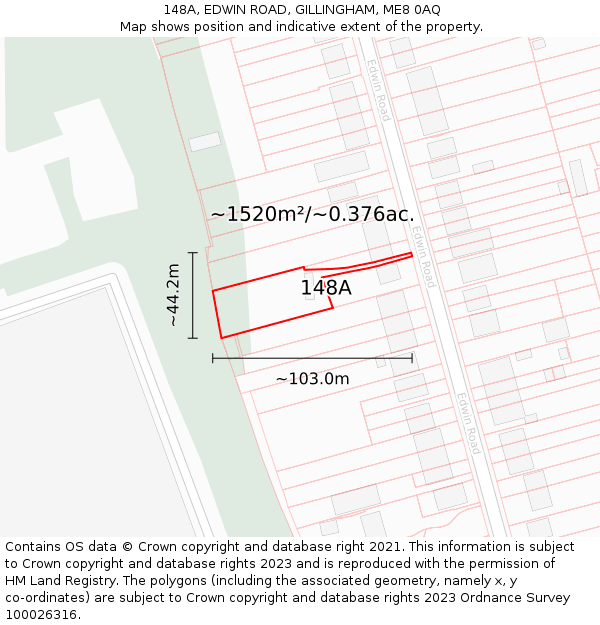148A, EDWIN ROAD, GILLINGHAM, ME8 0AQ: Plot and title map