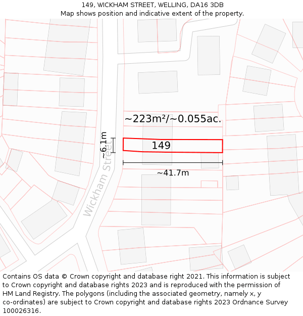 149, WICKHAM STREET, WELLING, DA16 3DB: Plot and title map