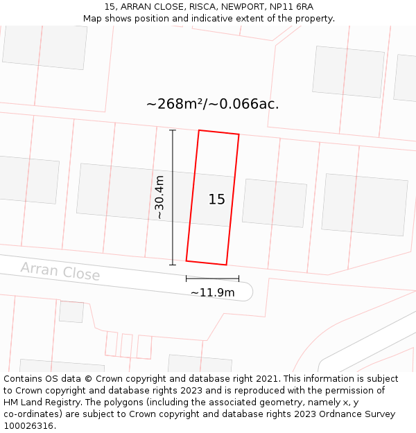 15, ARRAN CLOSE, RISCA, NEWPORT, NP11 6RA: Plot and title map