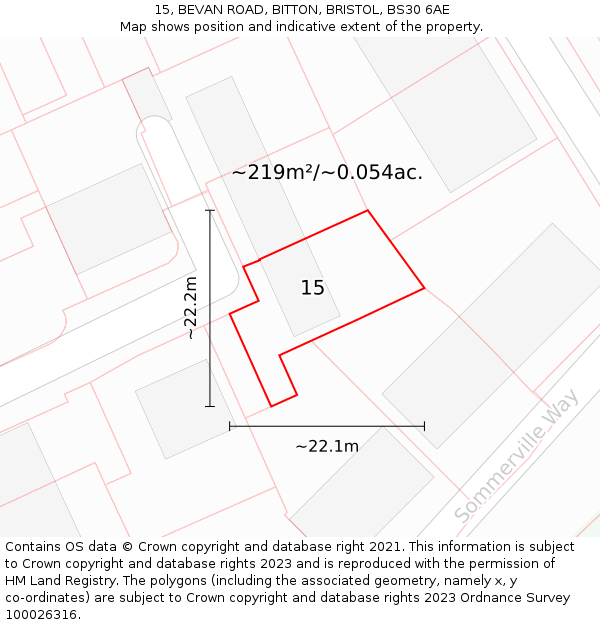 15, BEVAN ROAD, BITTON, BRISTOL, BS30 6AE: Plot and title map