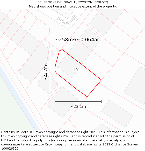 15, BROOKSIDE, ORWELL, ROYSTON, SG8 5TQ: Plot and title map