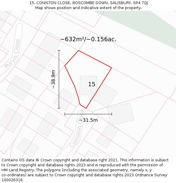 15, CONISTON CLOSE, BOSCOMBE DOWN, SALISBURY, SP4 7QJ: Plot and title map