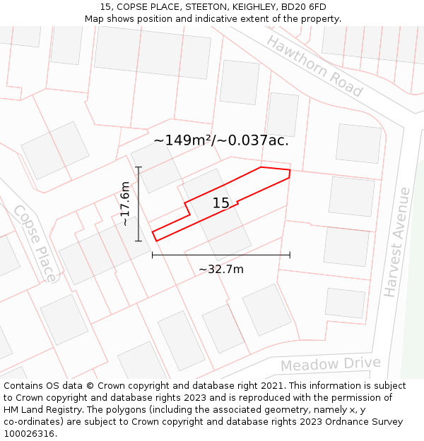 15, COPSE PLACE, STEETON, KEIGHLEY, BD20 6FD: Plot and title map