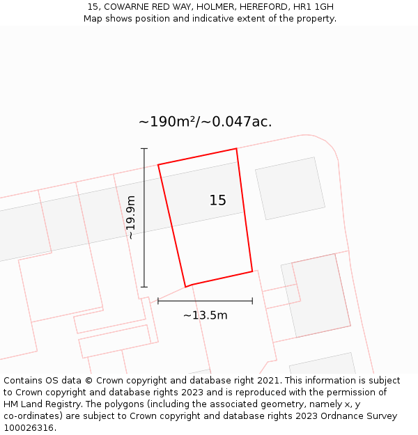 15, COWARNE RED WAY, HOLMER, HEREFORD, HR1 1GH: Plot and title map