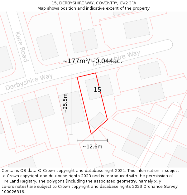 15, DERBYSHIRE WAY, COVENTRY, CV2 3FA: Plot and title map