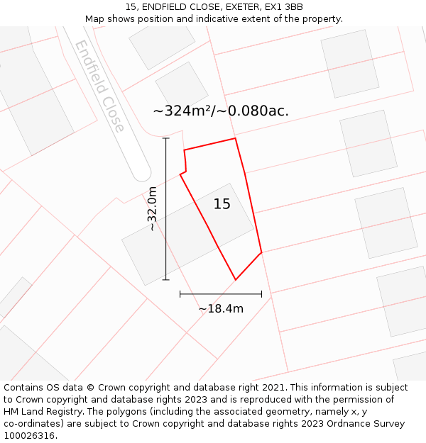 15, ENDFIELD CLOSE, EXETER, EX1 3BB: Plot and title map