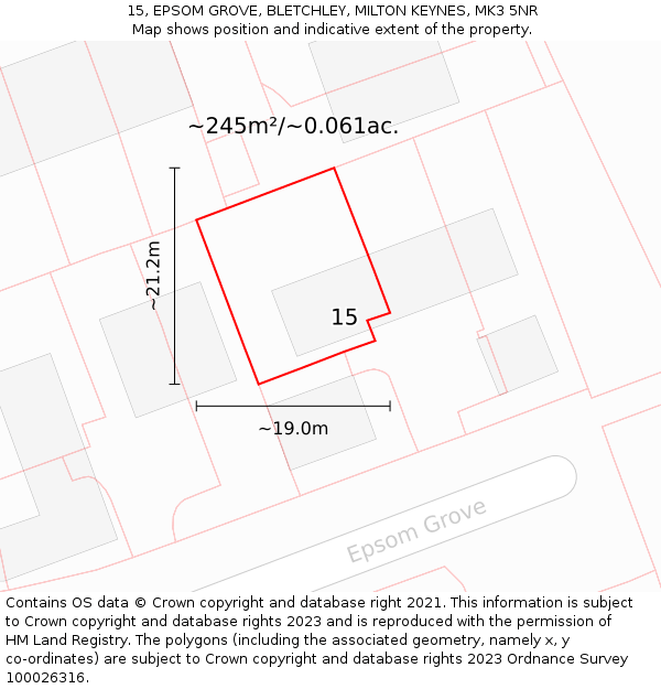 15, EPSOM GROVE, BLETCHLEY, MILTON KEYNES, MK3 5NR: Plot and title map