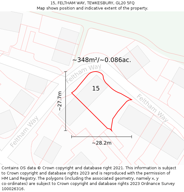 15, FELTHAM WAY, TEWKESBURY, GL20 5FQ: Plot and title map