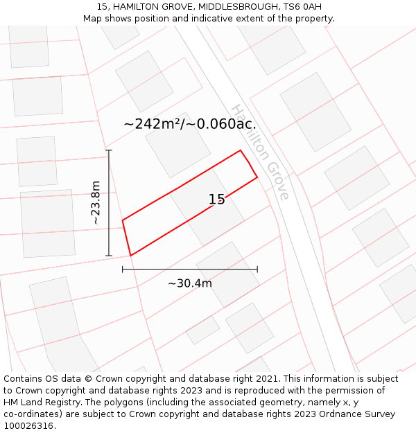 15, HAMILTON GROVE, MIDDLESBROUGH, TS6 0AH: Plot and title map