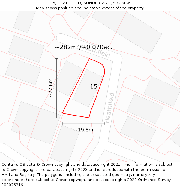 15, HEATHFIELD, SUNDERLAND, SR2 9EW: Plot and title map