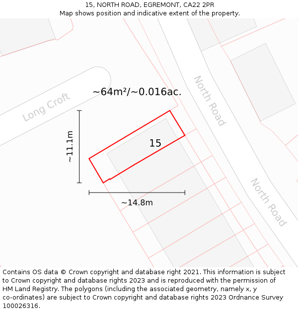 15, NORTH ROAD, EGREMONT, CA22 2PR: Plot and title map