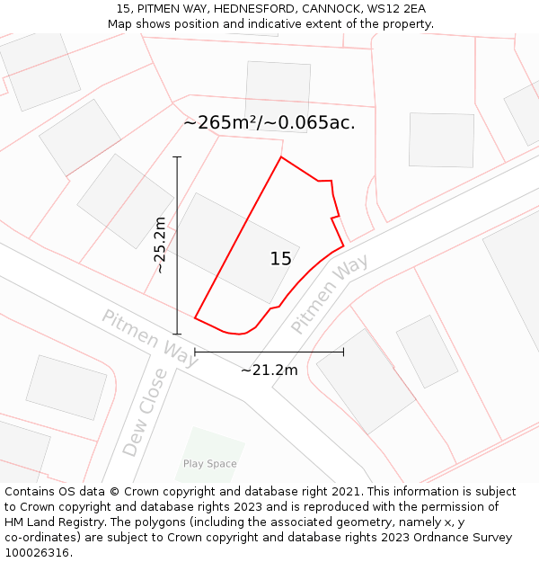 15, PITMEN WAY, HEDNESFORD, CANNOCK, WS12 2EA: Plot and title map