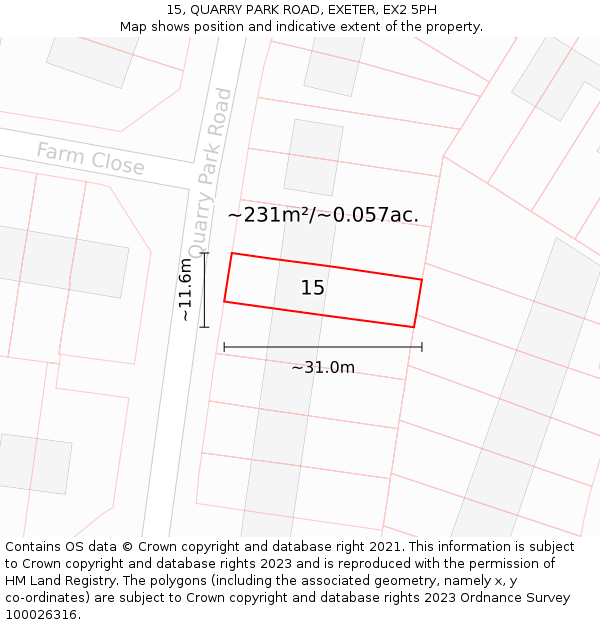 15, QUARRY PARK ROAD, EXETER, EX2 5PH: Plot and title map