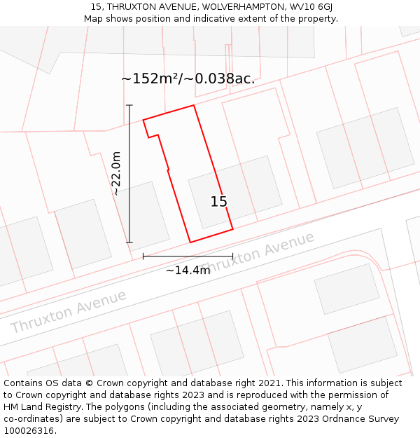 15, THRUXTON AVENUE, WOLVERHAMPTON, WV10 6GJ: Plot and title map