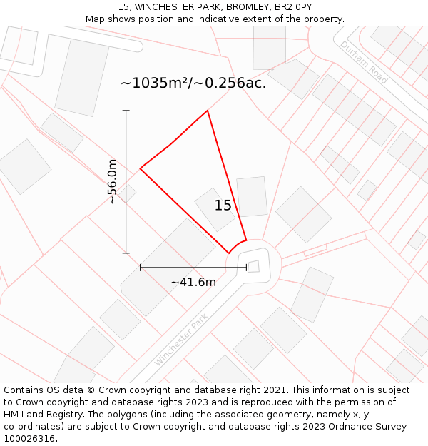 15, WINCHESTER PARK, BROMLEY, BR2 0PY: Plot and title map
