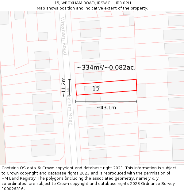 15, WROXHAM ROAD, IPSWICH, IP3 0PH: Plot and title map