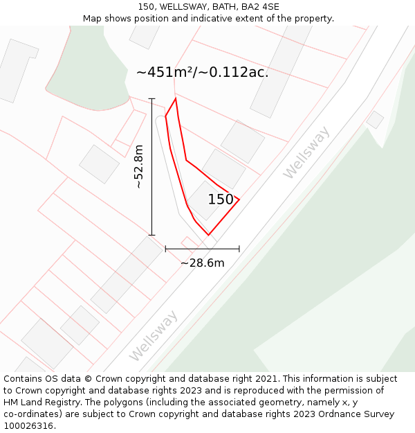 150, WELLSWAY, BATH, BA2 4SE: Plot and title map