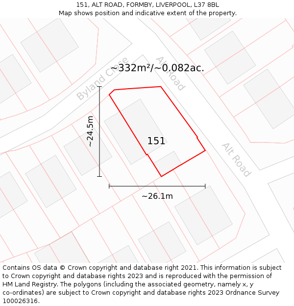 151, ALT ROAD, FORMBY, LIVERPOOL, L37 8BL: Plot and title map