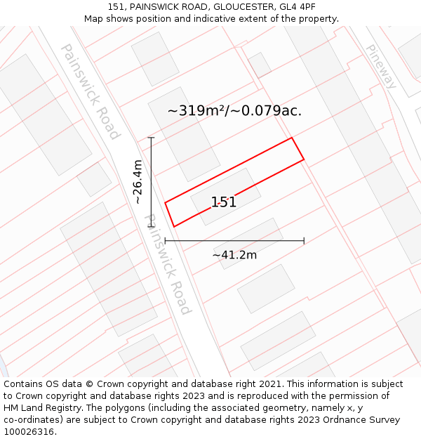 151, PAINSWICK ROAD, GLOUCESTER, GL4 4PF: Plot and title map