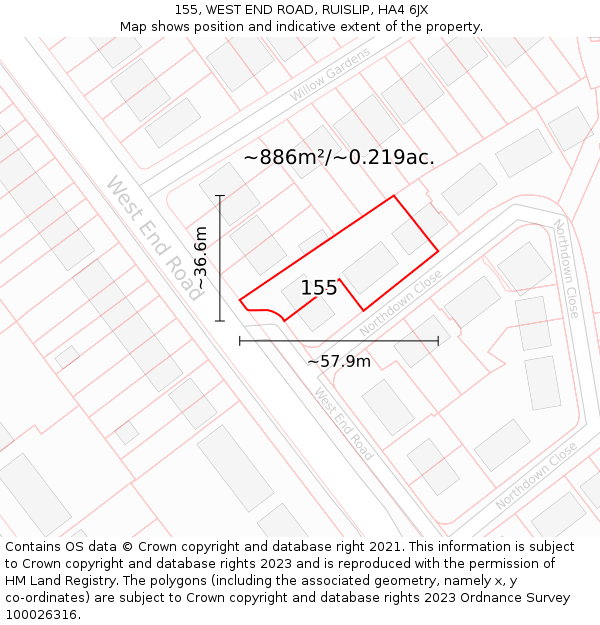155, WEST END ROAD, RUISLIP, HA4 6JX: Plot and title map