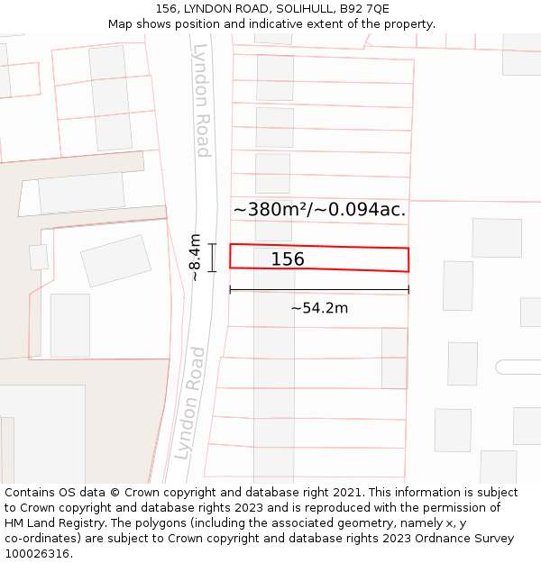 156, LYNDON ROAD, SOLIHULL, B92 7QE: Plot and title map