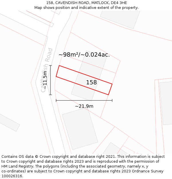 158, CAVENDISH ROAD, MATLOCK, DE4 3HE: Plot and title map