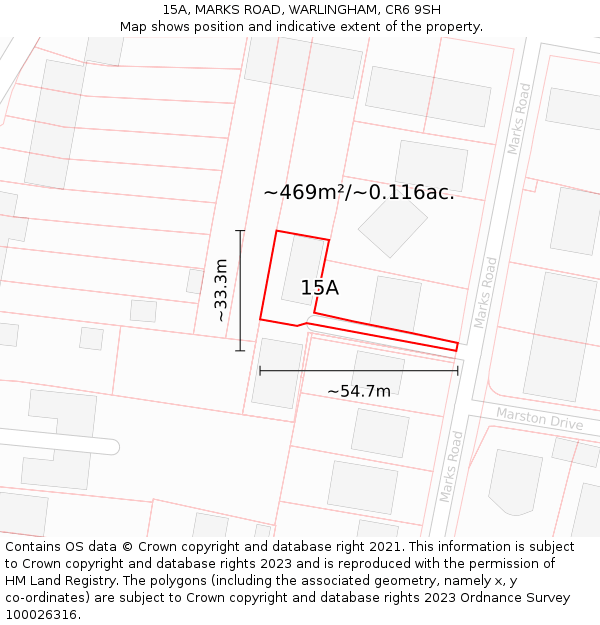 15A, MARKS ROAD, WARLINGHAM, CR6 9SH: Plot and title map