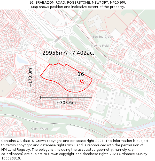 16, BRABAZON ROAD, ROGERSTONE, NEWPORT, NP10 9PU: Plot and title map