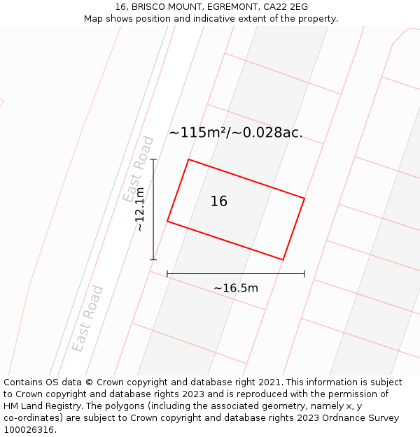 16, BRISCO MOUNT, EGREMONT, CA22 2EG: Plot and title map