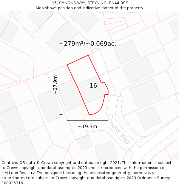 16, CANONS WAY, STEYNING, BN44 3SS: Plot and title map