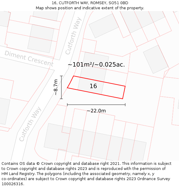 16, CUTFORTH WAY, ROMSEY, SO51 0BD: Plot and title map