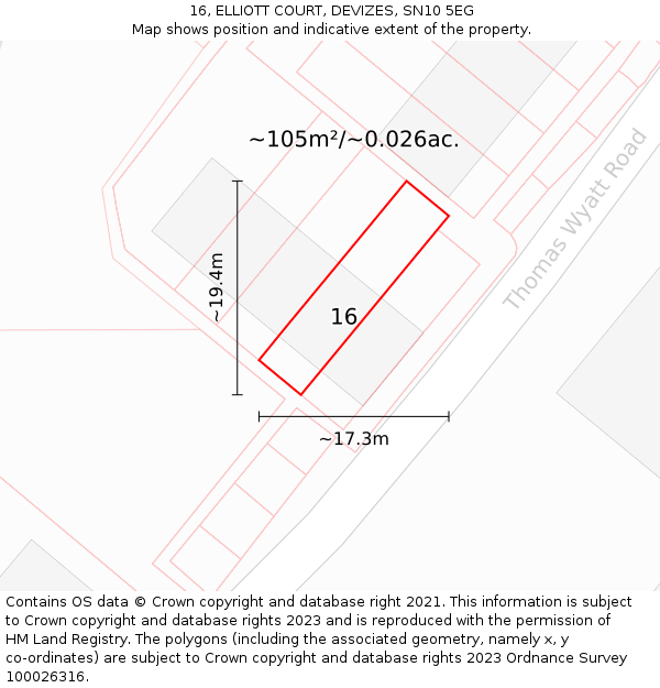 16, ELLIOTT COURT, DEVIZES, SN10 5EG: Plot and title map