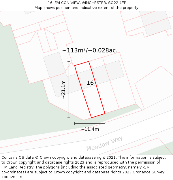 16, FALCON VIEW, WINCHESTER, SO22 4EP: Plot and title map